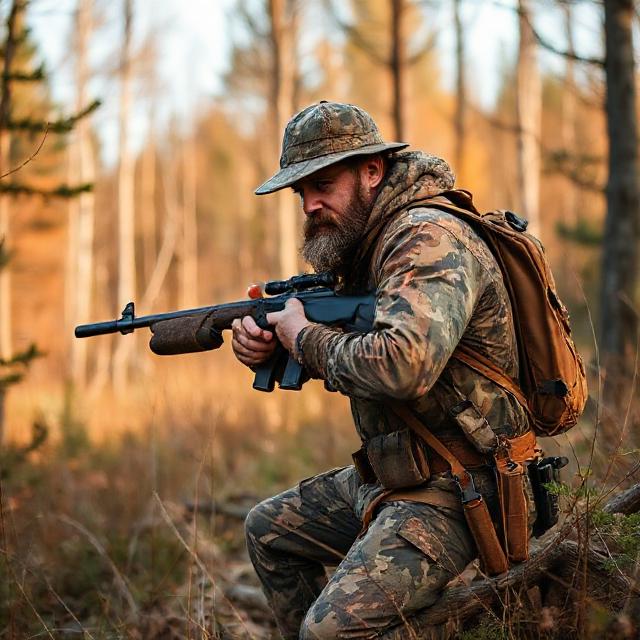 Chasseur en tenue de chasse dans la nature